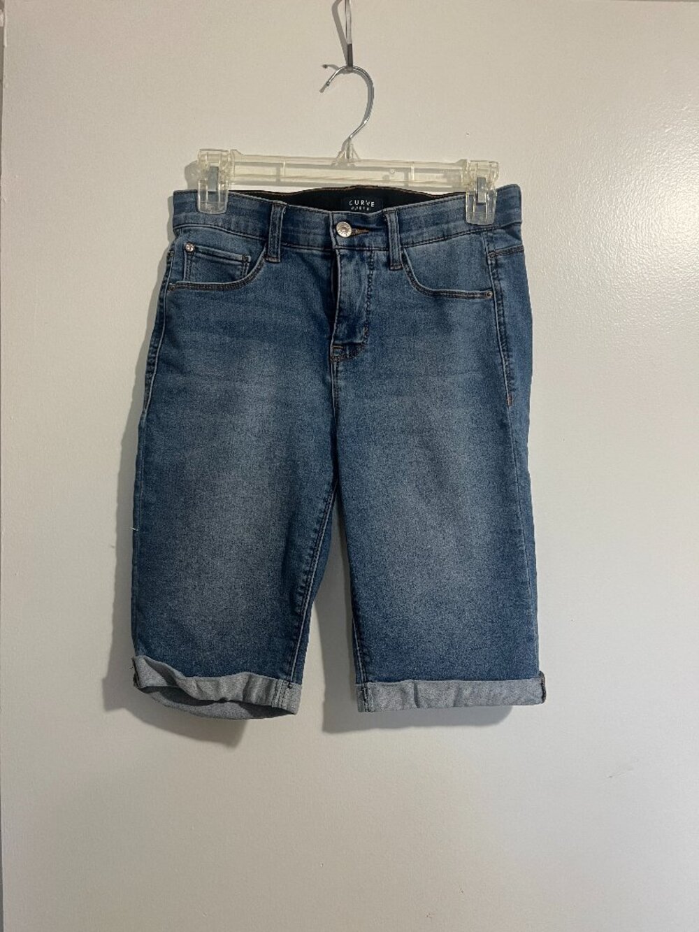 Curve Appeal Blue Denim Bermuda Shorts Cuffed Hem SM